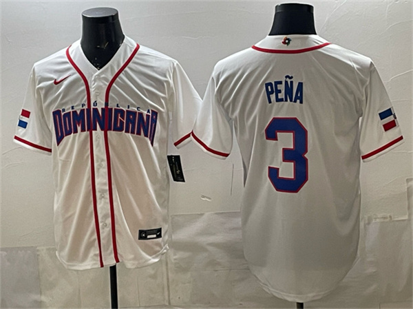 Men's Dominican Republic Baseball #3 Jeremy Pe?a White 2026 World Baseball Classic Home Stadium Stitched Jersey