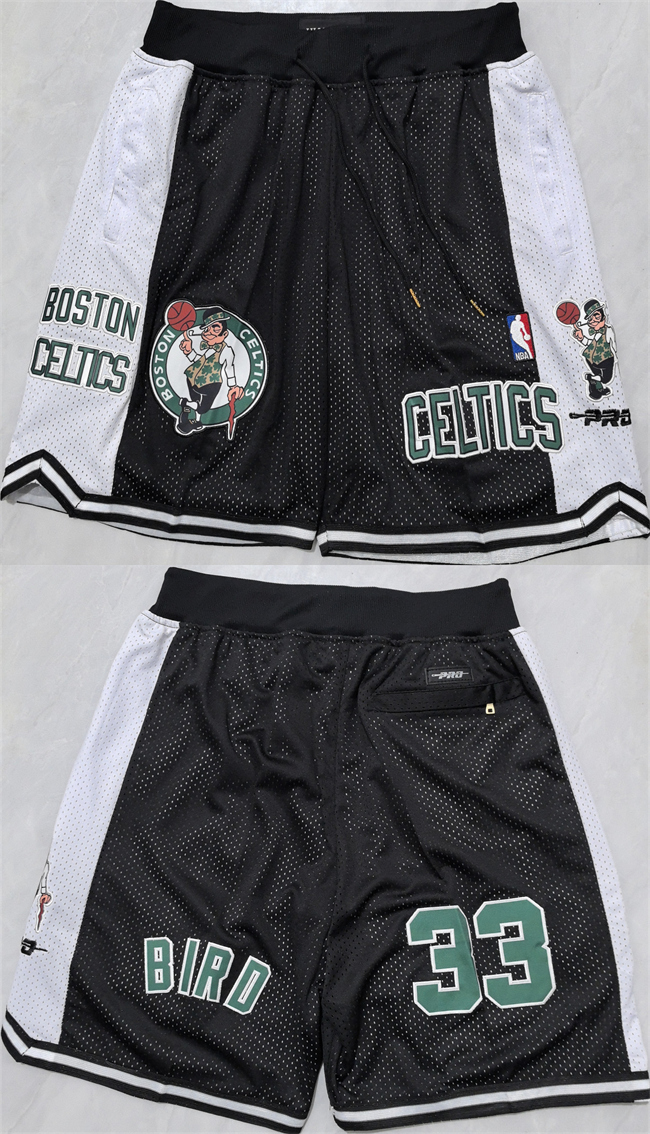 Men's Boston Celtics Black White Shorts (Run Small)