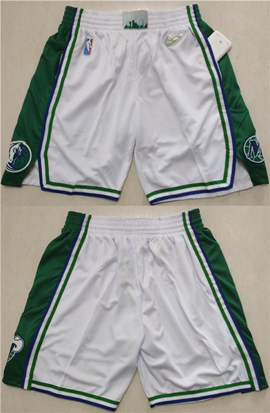 Men's Dallas Mavericks White Green 75th Anniversary Shorts (Run Small)