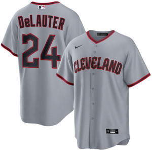 Men's Cleveland Guardians #24 Chase DeLauter Gray Cool Base Limited Stitched Baseball Jersey