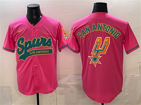 Men's San Antonio Spurs Team Big Logo Pink Stitched Baseball Jersey
