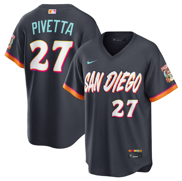 Men's San Diego Padres #27 Nick Pivetta Obsidian 2026 City Connect Stadium Limited Stitched Baseball Jersey