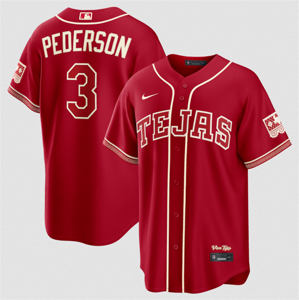 Men's Texas Rangers #3 Joc Pederson Red 2026 City Connect Stadium Stitched Baseball Jersey