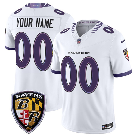 Men's Baltimore Ravens Active Player Custom White 2026 F.U.S.E. Vapor Limited Football Stitched Jersey