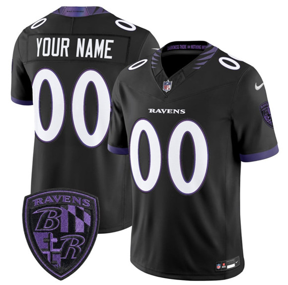 Men's Baltimore Ravens Active Player Custom Black 2026 F.U.S.E. Alternate Vapor Limited Football Stitched Jersey