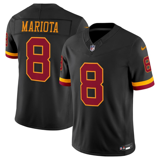 Men's Washington Commanders #8 Marcus Mariota Black 2026 F.U.S.E. Hail Raiser Alternate Vapor Limited Stitched Football Jersey
