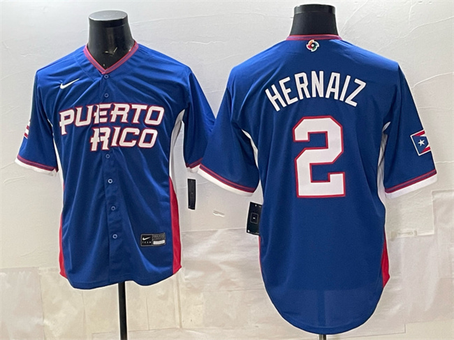 Men's Puerto Rico Baseball #2 Darell Hernaiz Royal 2026 World Baseball Classic Road Stadium Stitched Jersey