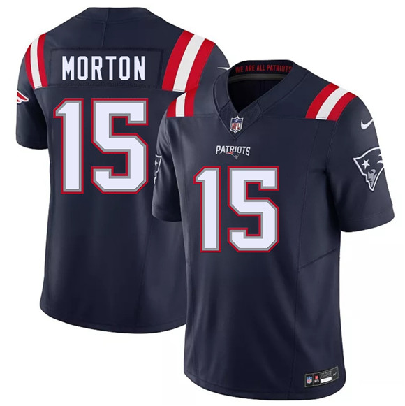 Men's New England Patriots #15 Behren Morton Navy 2026 Draft F.U.S.E. Vapor Limited Football Stitched Jersey