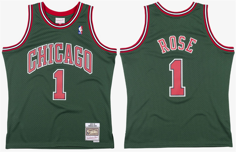 Men's Chicago Bulls #1 Derrick Rose Green Stitched Basketball Jersey