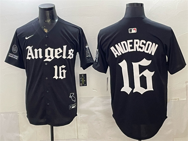 Men's Los Angeles Angels #16 Garret Anderson Black 'Gothic Halo Edition' Vapor Limited Stitched Baseball Jersey