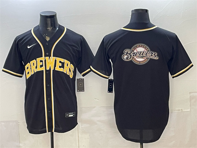 Men's Milwaukee Brewers Team Big Logo 2026 Fashion Replica Black Out Stitched Baseball Jersey