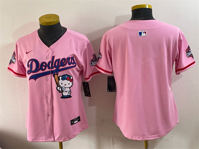 Women's Los Angeles Dodgers Blank Pink Hello Kitty Night 2025 World Series Champions Patch Stitched Baseball Jersey(Run Small)