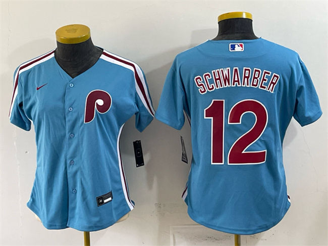 Women's Philadelphia Phillies #12 Kyle Schwarber Blue Stitched Baseball Jersey(Run Small)