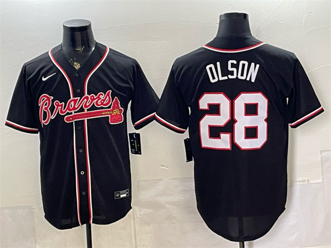 Men's Atlanta Braves #28 Matt Olson 2026 Fashion Replica Black Out Stitched Baseball Jersey