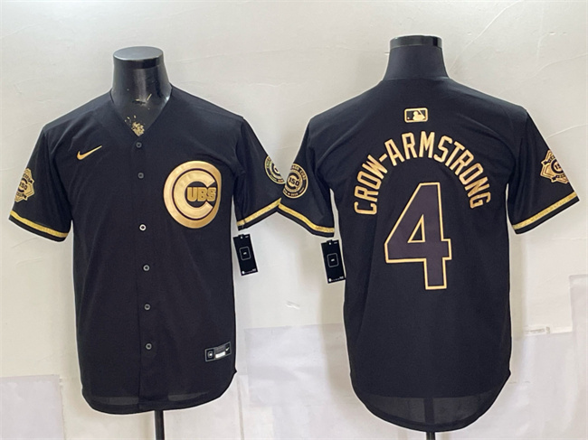 Men's Chicago Cubs #4 Pete Crow-Armstrong Black Gold 150th Anniversary Patch Stitched Baseball Jersey