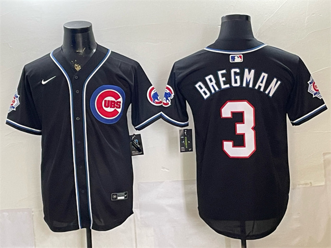 Men's Chicago Cubs #3 Alex Bregman 150th Anniversary Black Out Style Vapor Premier Limited Stitched Baseball Jersey