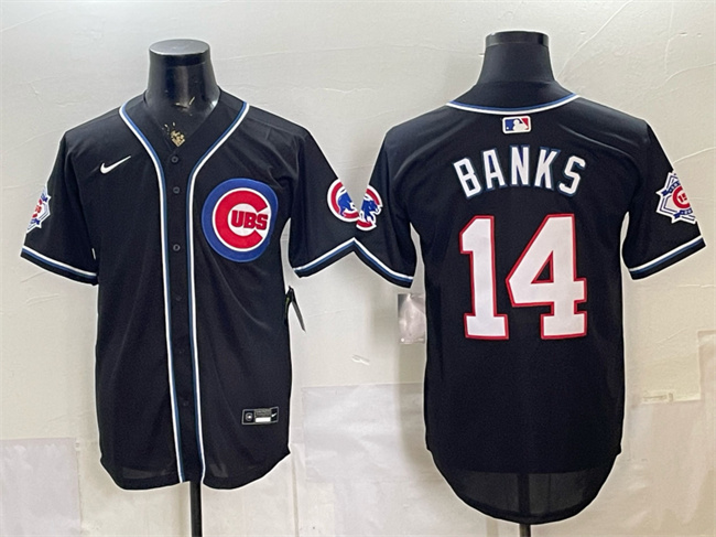 Men's Chicago Cubs #14 Ernie Banks 150th Anniversary Black Out Style Vapor Premier Limited Stitched Baseball Jersey