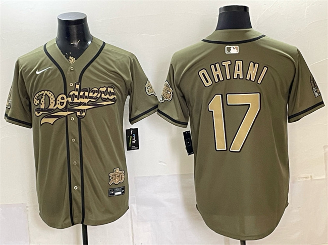 Men's Los Angeles Dodgers #17 Shohei Ohtani Olive 2026 Armed Forces Day Stitched Baseball Jersey