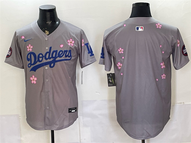 Men's Los Angeles Dodgers Blank Grey 2025 Tokyo Series Limited Stitched Baseball Jersey
