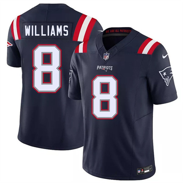 Men's New England Patriots #8 Kyle Williams Navy 2026 F.U.S.E. Vapor Limited Football Stitched Jersey