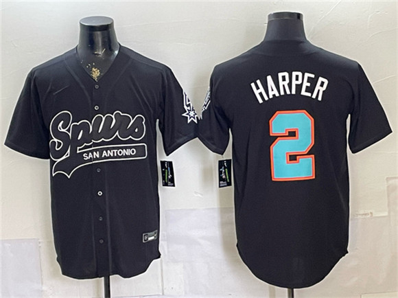 Men's San Antonio Spurs #2 Dylan Harper Black Stitched Baseball Jersey