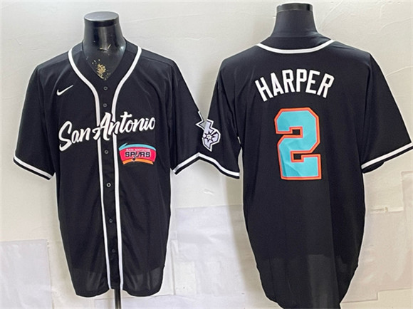 Men's San Antonio Spurs #2 Dylan Harper Black Stitched Baseball Jerseys