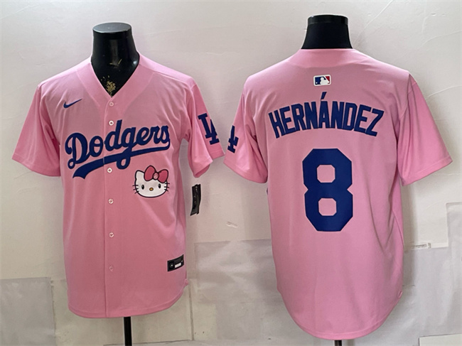 Men's Los Angeles Dodgers #8 Enrique Hernández Pink 2025 Hello Kitty Vapor Limited Stitched Baseball Jersey