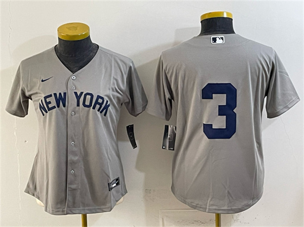 Women's New York Yankees #3 Babe Ruth Gray Cool Base Stitched Baseball Jersey(Run Small)