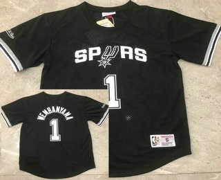 Men's San Antonio Spurs #1 Victor Wembanyama Black Short-Sleeved Swingman Stitched Throwback Jersey