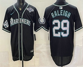 Men's Seattle Mariners #29 Cal Raleigh 50th Black Out Style Vapor Premier Limited Jersey