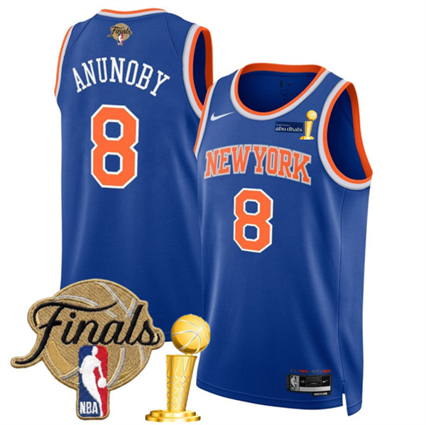 Men's New Yok Knicks #8 OG Anunoby Blue 2026 Finals Patch And Finals Champions Patch Icon Edition Stitched Basketball Jersey