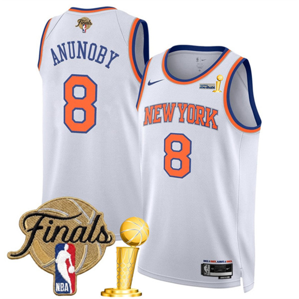 New Yok Knicks #8 OG Anunoby White 2026 Finals Patch And Finals Champions Patch Association Edition Stitched Basketball Jersey
