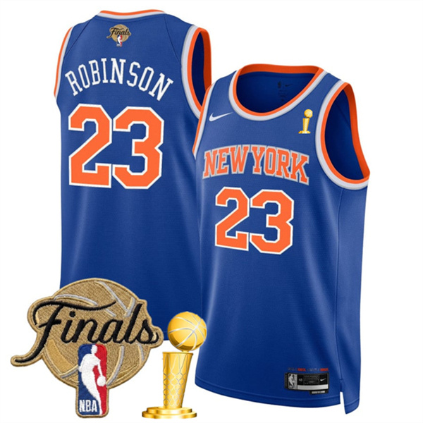 Men's New Yok Knicks #23 Mitchell Robinson Blue 2026 Finals Patch And Finals Champions Patch Icon Edition Stitched Basketball Jersey