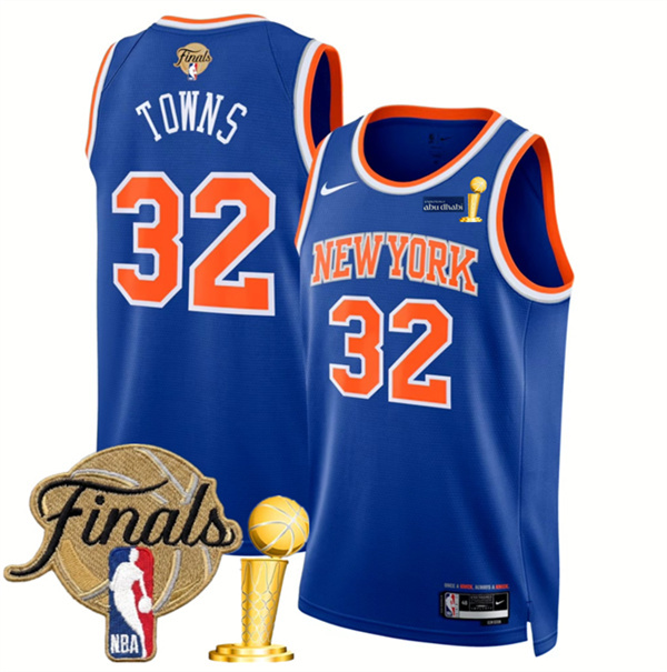 Men's New Yok Knicks #32 Karl-Anthony Towns Blue 2026 Finals Patch And Finals Champions Patch Icon Edition Stitched Basketball Jersey