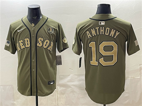 Men's Boston Red Sox #19 Roman Anthony Olive Armed Forces Day Cool Base Stitched Baseball Jersey