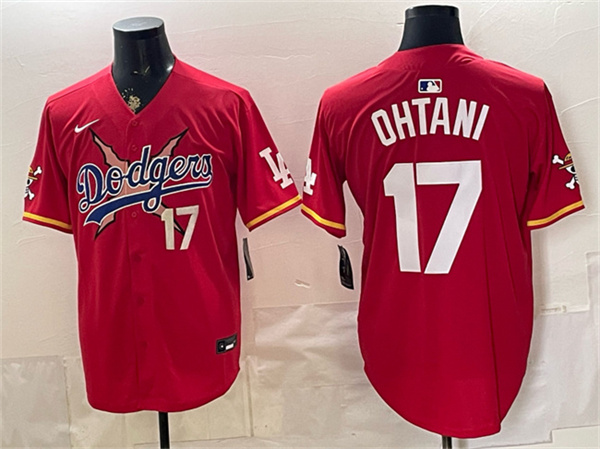Men's Los Angeles Dodgers x One Piece #17 Shohei Ohtani Red Vapor Premier Limited Stitched Baseball Jersey