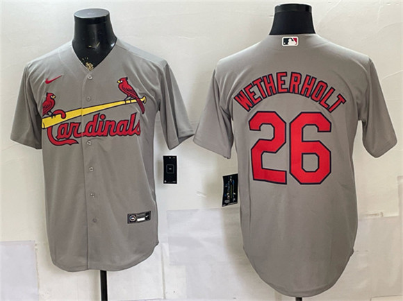 Men's St. Louis Cardinals #26 JJ Wetherholt Gray Cool Base Stitched Baseball Jersey
