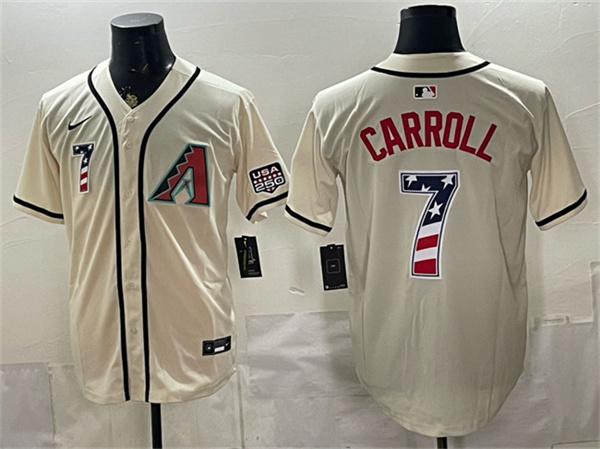 Men's Arizona Diamondbacks #7 Corbin Carroll Cream 2026 USA 250 Fourth of July Home Stadium Stitched Baseball Jersey