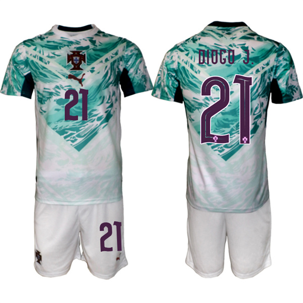 Men's Portugal Team #21 Diogo Jota Green 2026 World Cup Away Soccer Jersey Suit