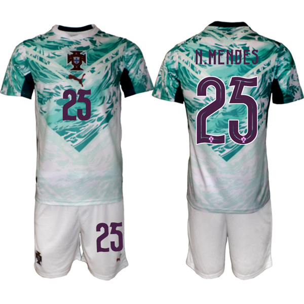 Men's Portugal Team #25 Nuno Mendes Green 2026 World Cup Away Soccer Jersey Suit