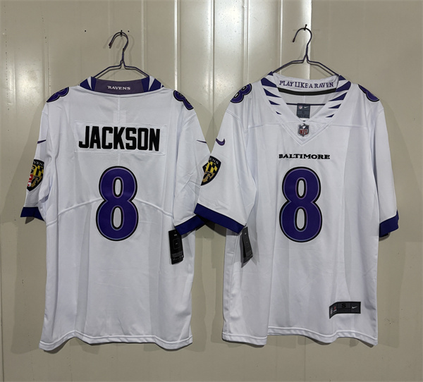 Men's Baltimore Ravens #8 Lamar Jackson White 2026 Alternate Vapor Limited Football Stitched Jersey