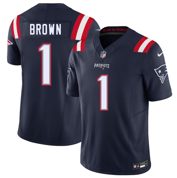 Men's New England Patriots #1 A.J. Brown Navy 2026 Draft F.U.S.E. Vapor Limited Football Stitched Jersey