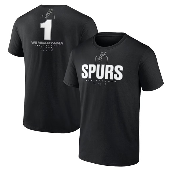 Men's San Antonio Spurs #1 Victor Wembanyama Black Playmaker Name & Number T-Shirt