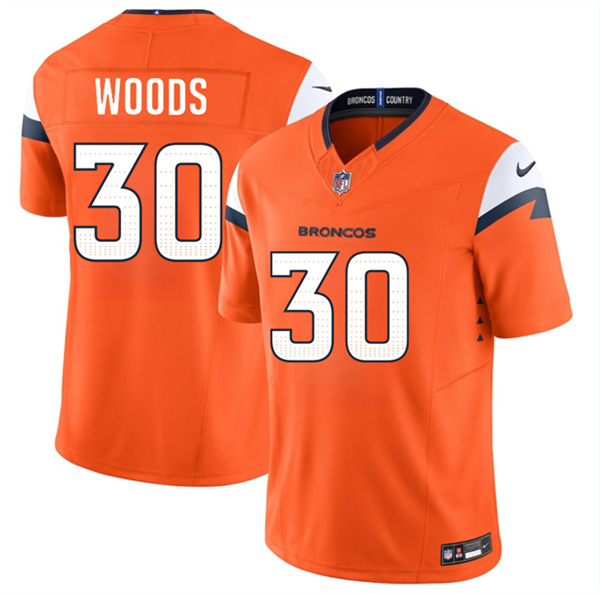 Men's Denver Broncos #30 Mike Woods Orange 2026 F.U.S.E. Vapor Limited Football Stitched Jersey