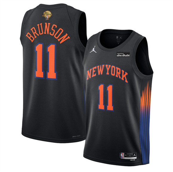 Men's New Yok Knicks #11 Jalen Brunson Black 2026 Finals Patch Statement Edition Stitched Jersey
