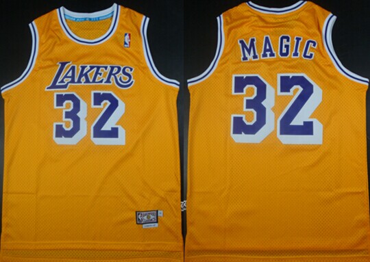 Los Angeles Lakers #32 Magic Nickname Yellow Swingman Throwback Jersey