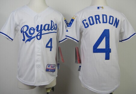 Kansas City Royals #4 Alex Gordon White Kids Jersey
